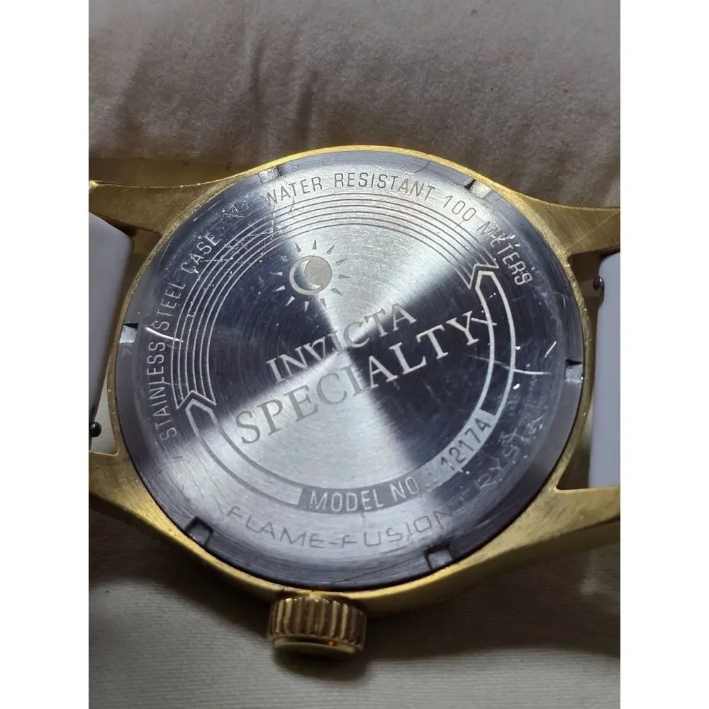 Invicta Specialty Gold 12174 48mm Day Date Quartz Watch w/ White Rubber Strap